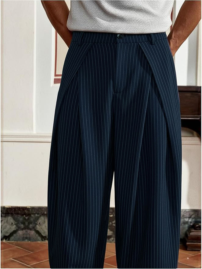 Overfold Stripes Draped Trousers