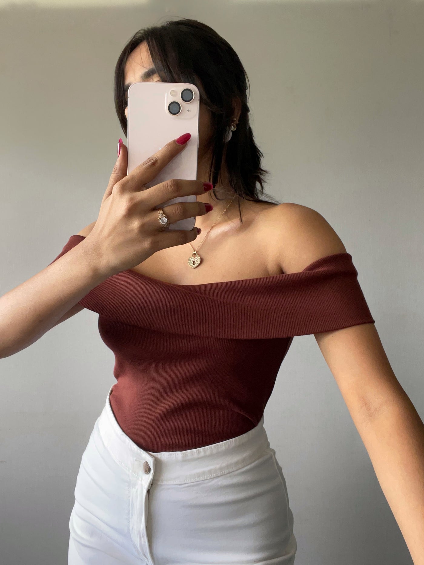 Off Shoulder Foldover Rib Knit Top