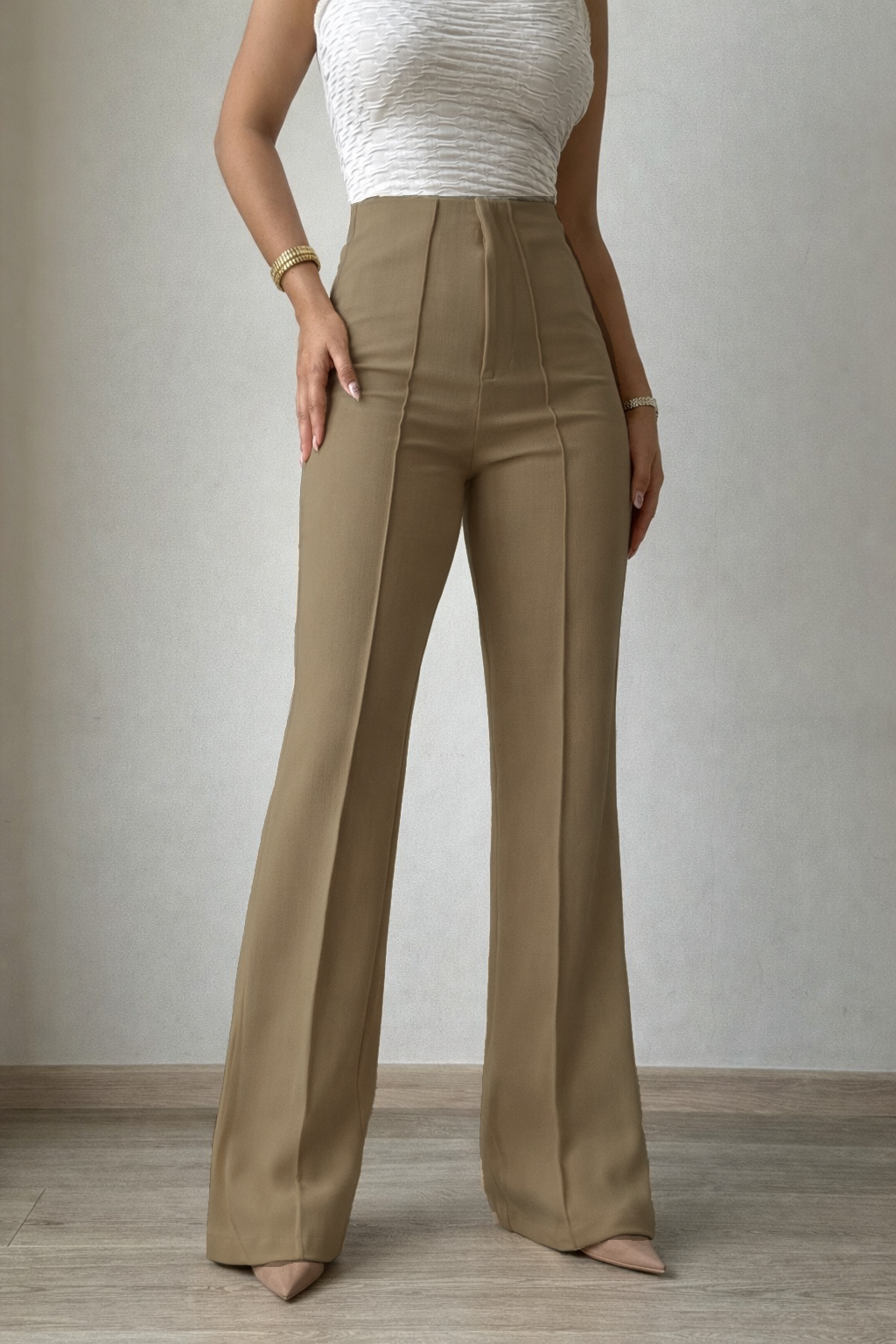 Polished Linen Flared Tailored Pants