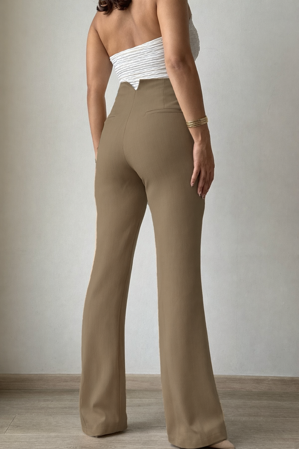Polished Linen Flared Tailored Pants