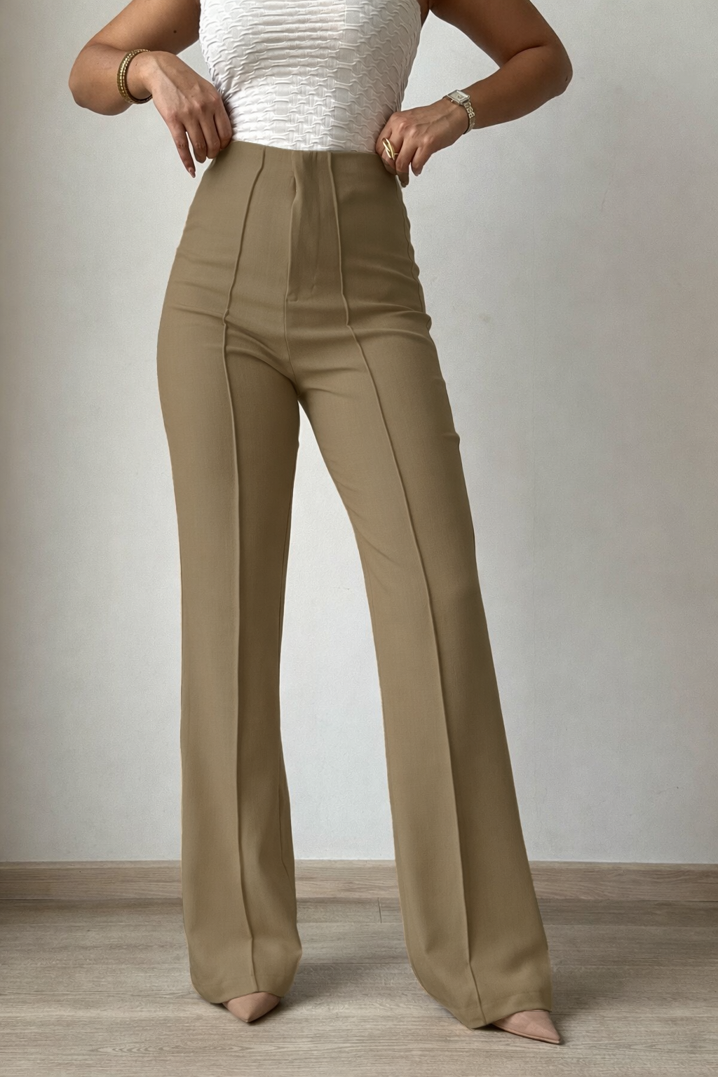 Polished Linen Flared Tailored Pants