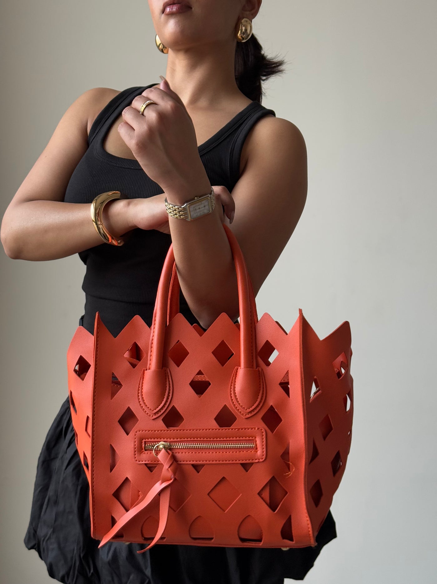 Contemporary Cut Out Hand Bag