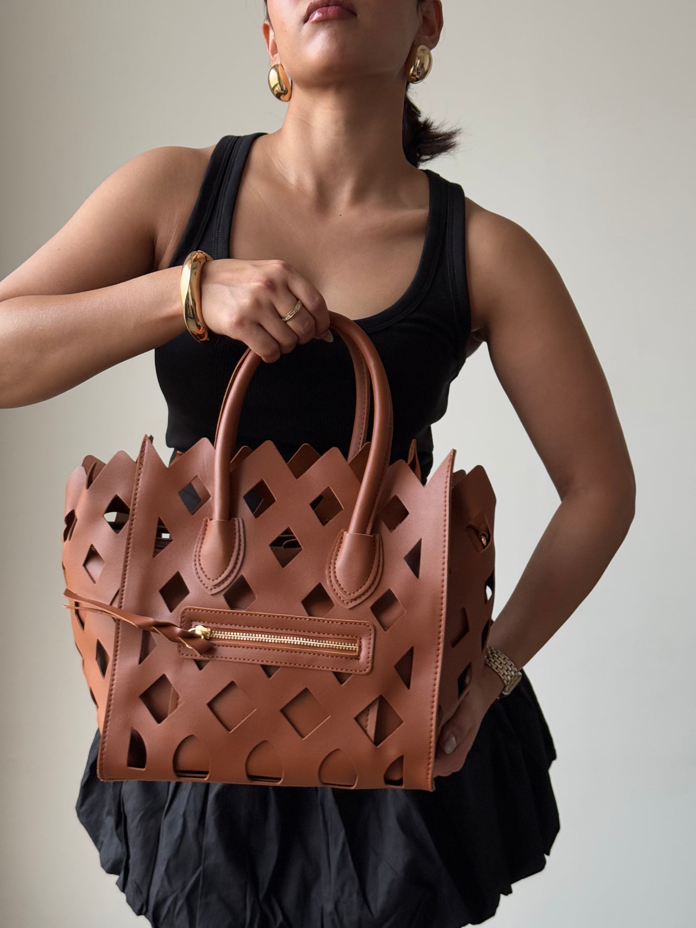 Contemporary Cut Out Hand Bag