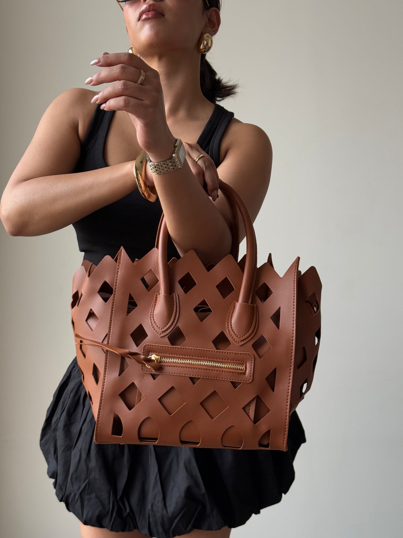 Contemporary Cut Out Hand Bag