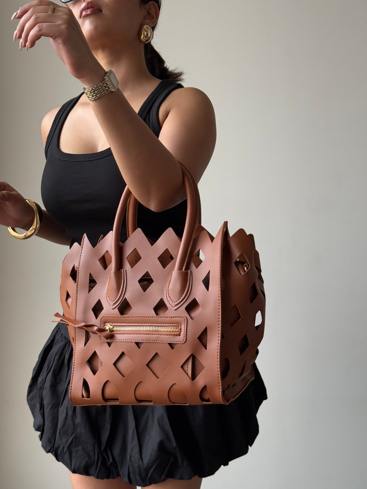 Contemporary Cut Out Hand Bag