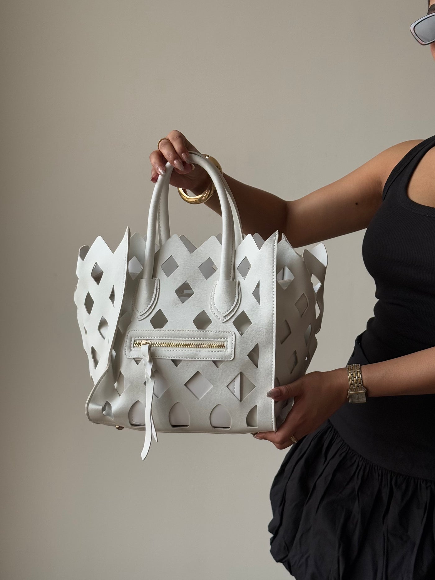 Contemporary Cut Out Hand Bag