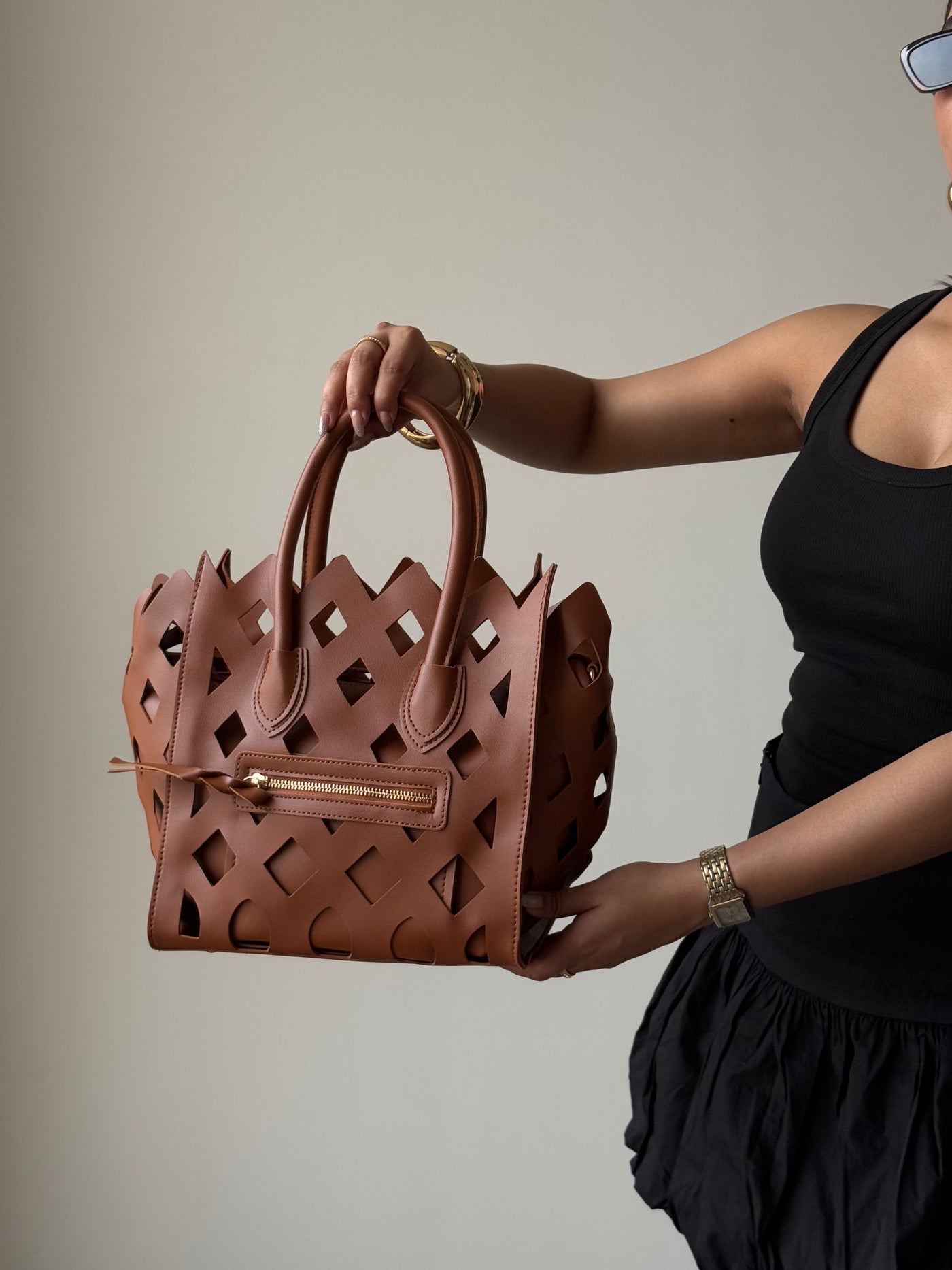 Contemporary Cut Out Hand Bag