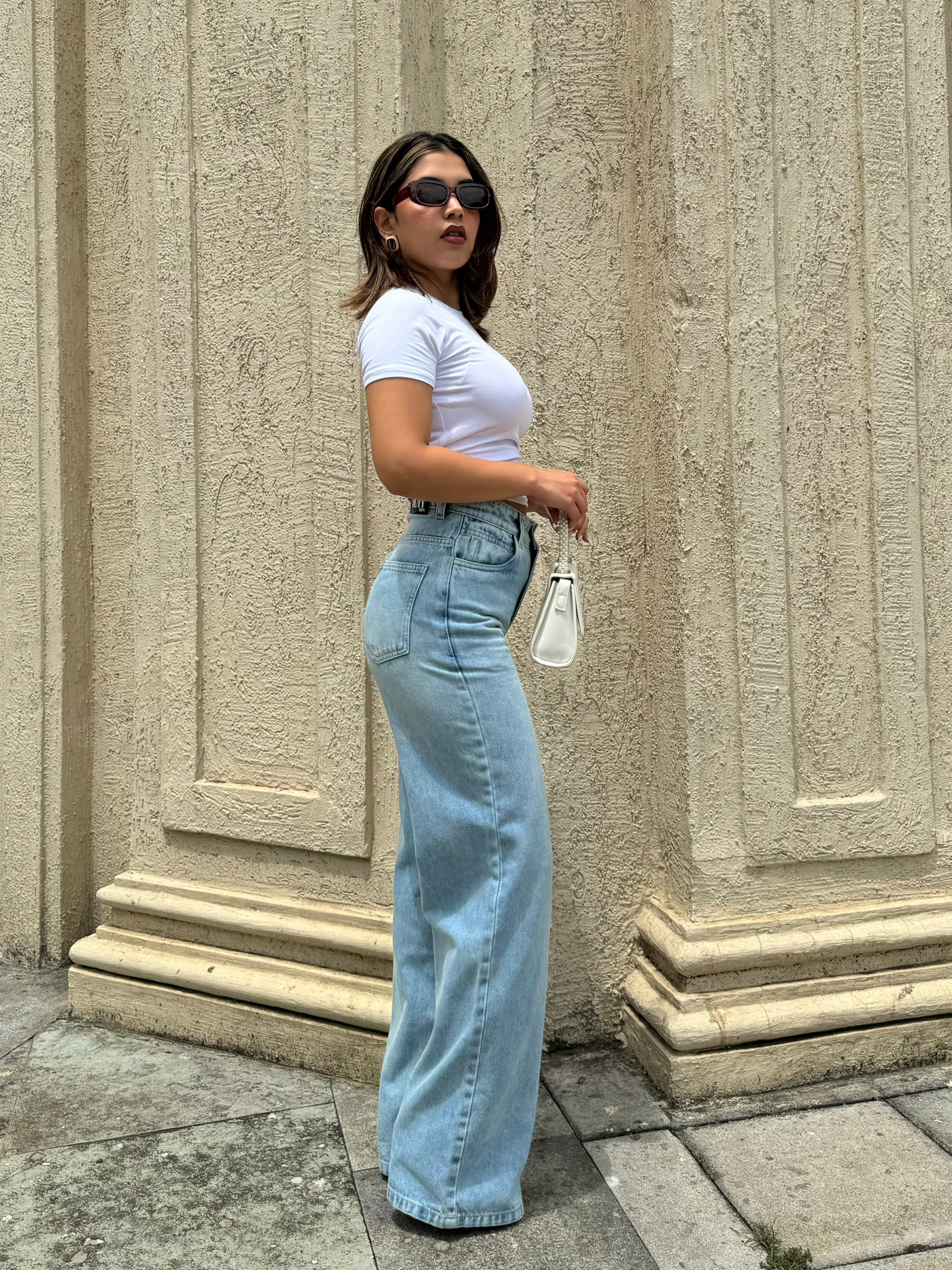 Blue Vintage Yellow Tinted Wide Leg Jeans