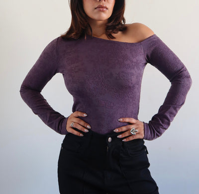 Petal Mesh Drop Shoulder Fitted Top