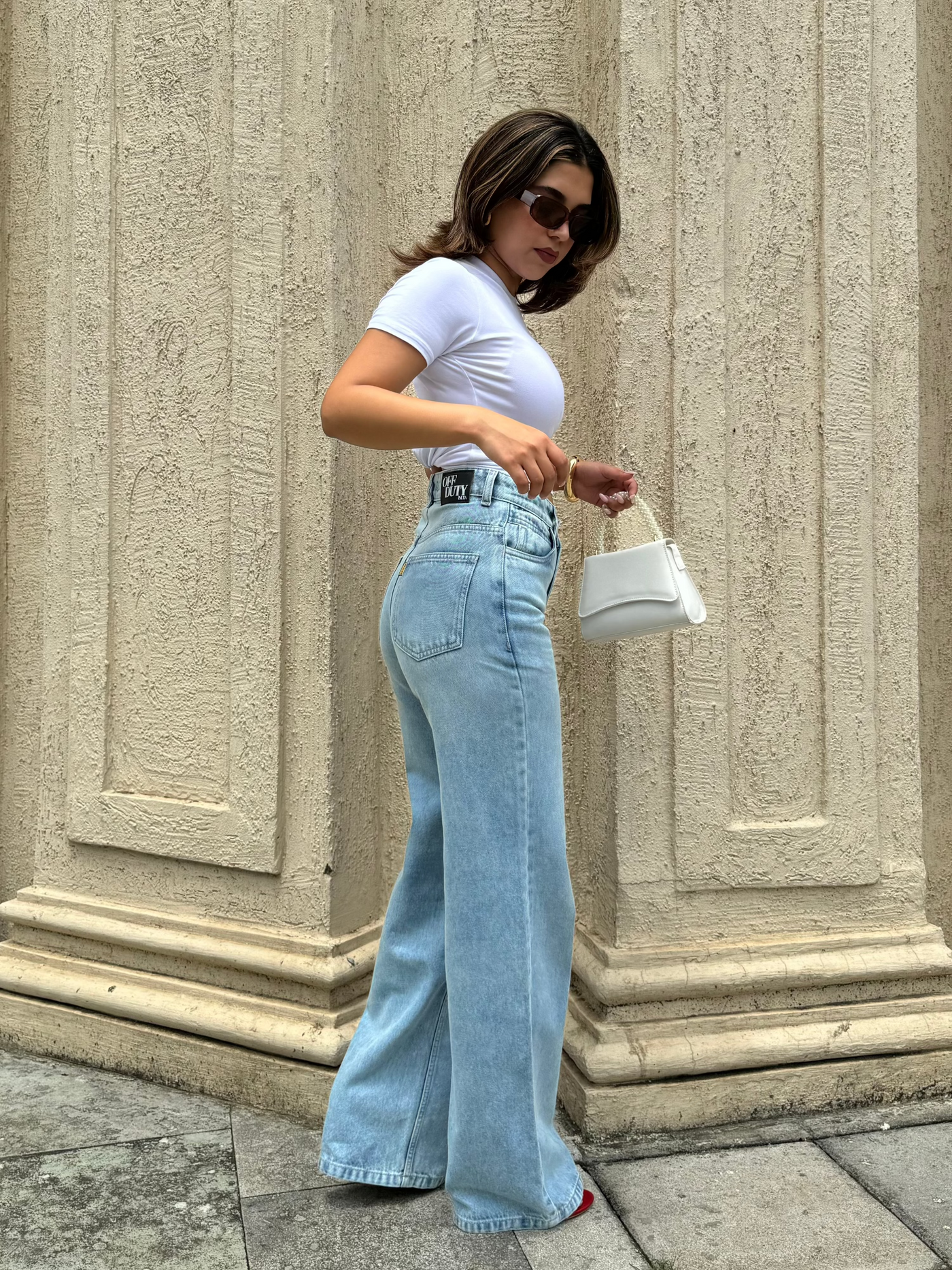 Blue Vintage Yellow Tinted Wide Leg Jeans