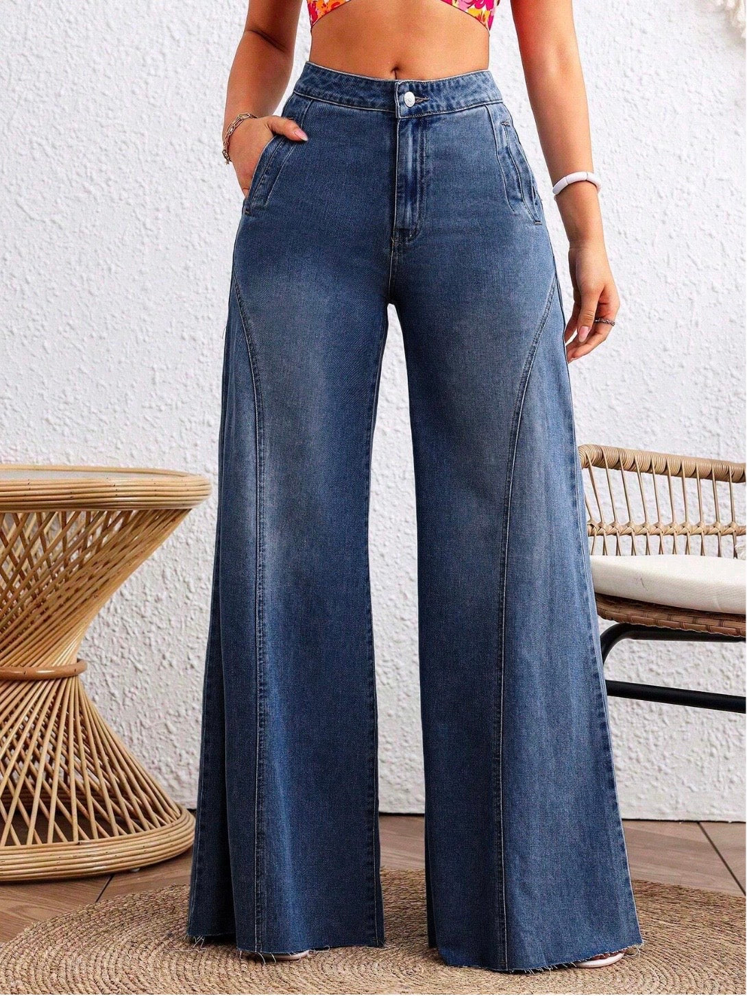 Detailed Stitch Super Wide Leg Jeans