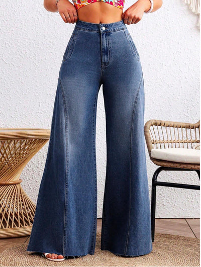 Detailed Stitch Super Wide Leg Jeans