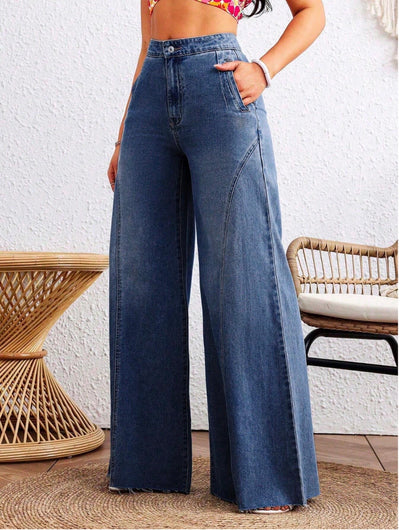 Detailed Stitch Super Wide Leg Jeans