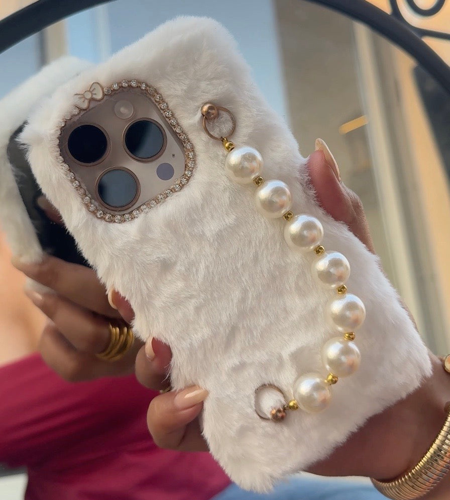 Soft Furry With Pearl Bracelet Iphone Cover