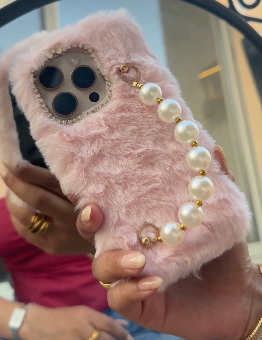 Soft Furry With Pearl Bracelet Iphone Cover