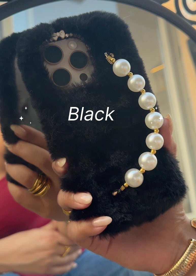 Soft Furry With Pearl Bracelet Iphone Cover
