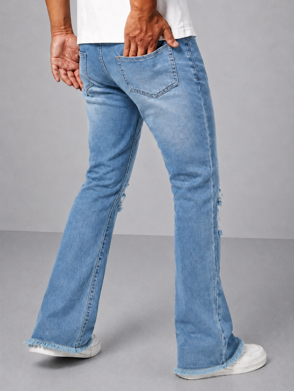 Blue Raw Cut Slim Bootcut Jeans