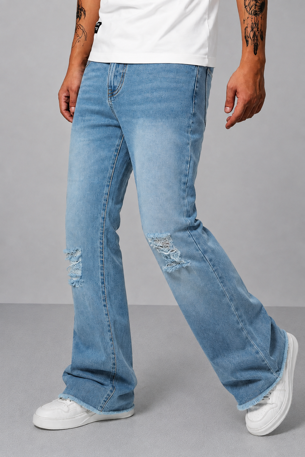 Blue Raw Cut Slim Bootcut Jeans
