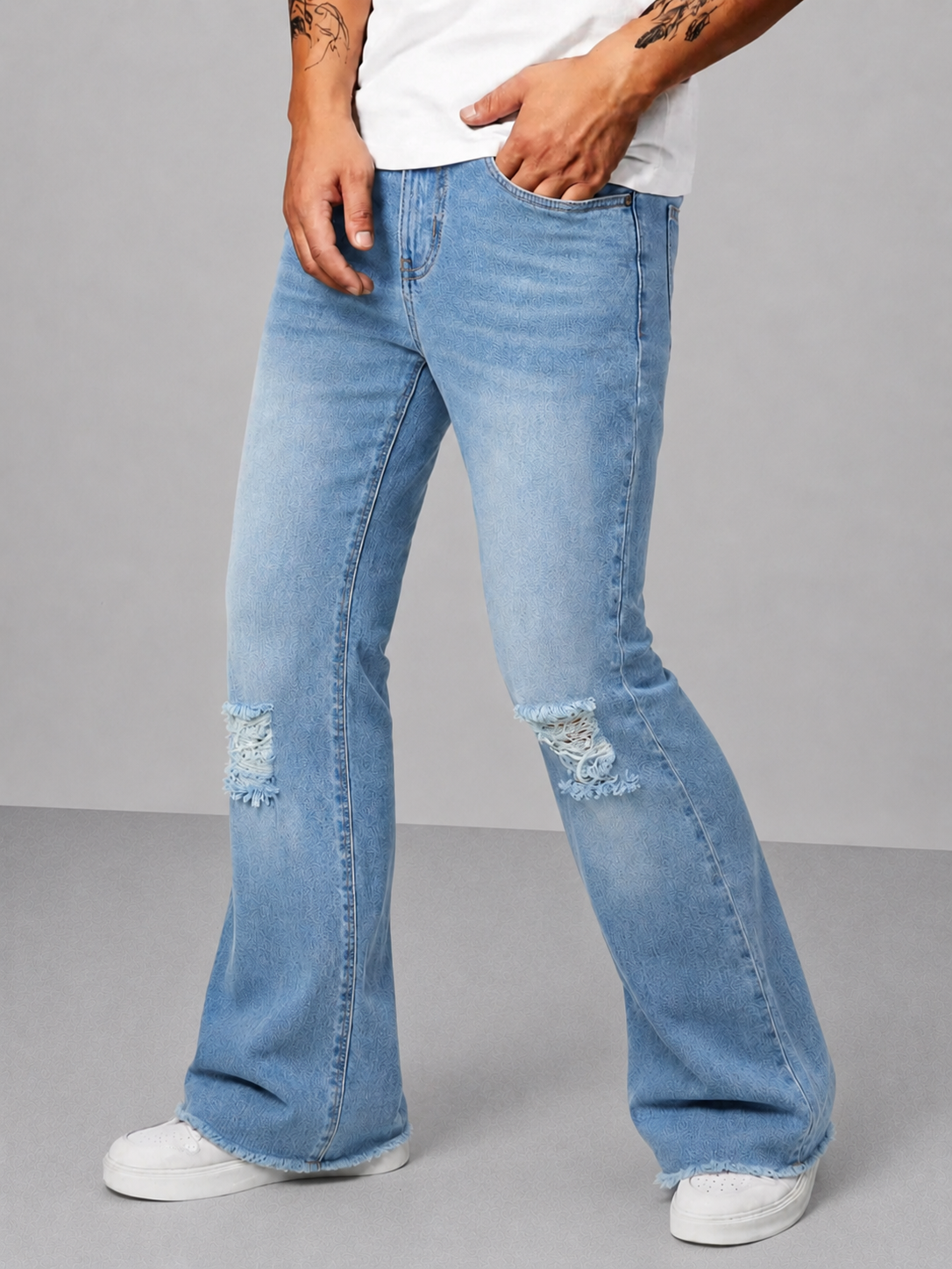 Blue Raw Cut Slim Bootcut Jeans