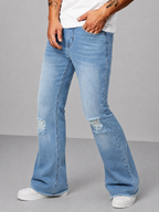 Blue Raw Cut Slim Bootcut Jeans