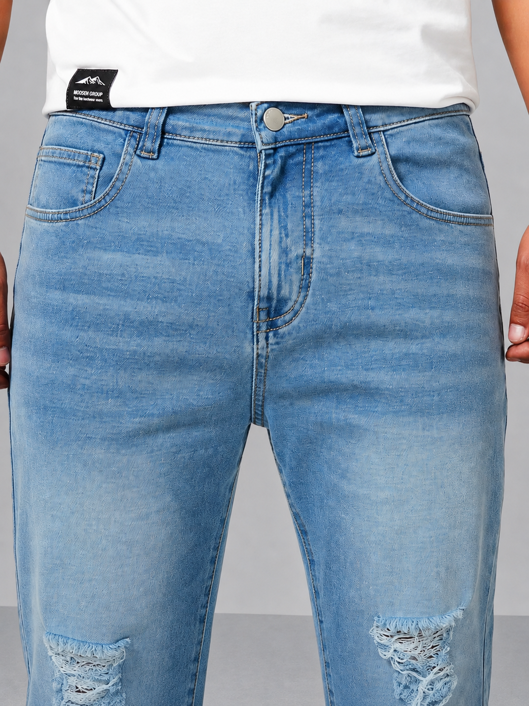 Blue Raw Cut Slim Bootcut Jeans