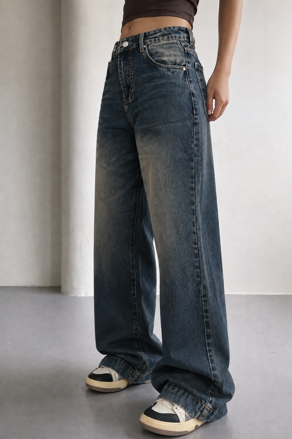 Antique Blue Baggy Wide Leg Jeans