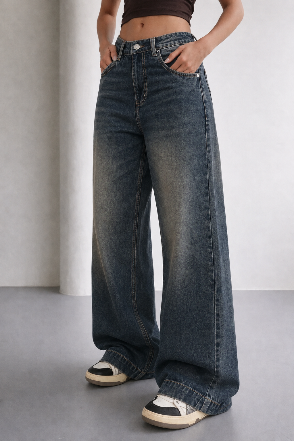 Antique Blue Baggy Wide Leg Jeans