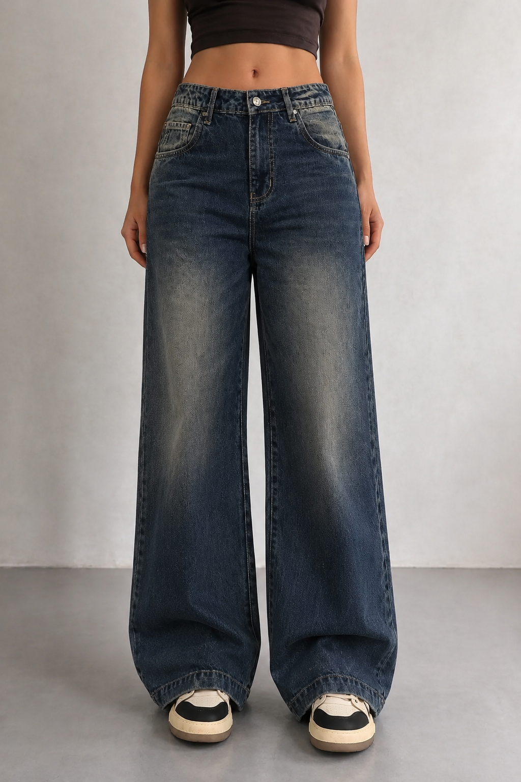 Antique Blue Baggy Wide Leg Jeans