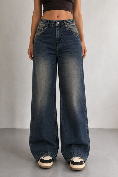 Antique Blue Baggy Wide Leg Jeans