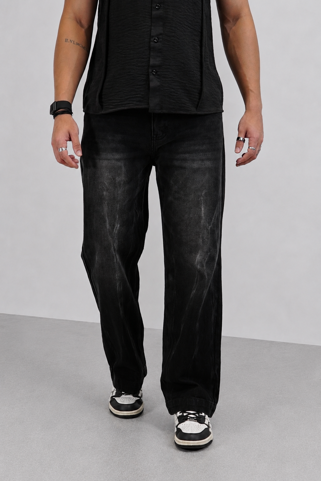 Black Flame Loose Straight Fit Jeans
