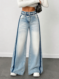 Blue Raw Track Extra Wide Leg Jeans
