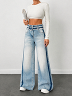 Blue Raw Track Extra Wide Leg Jeans