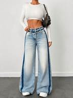 Blue Raw Track Extra Wide Leg Jeans