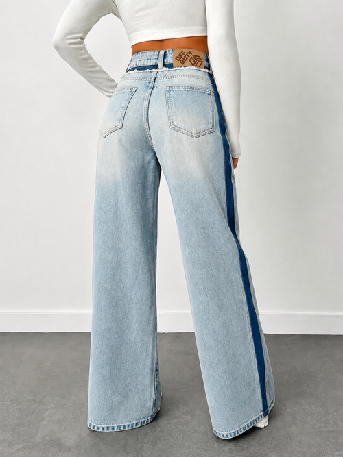 Blue Raw Track Extra Wide Leg Jeans