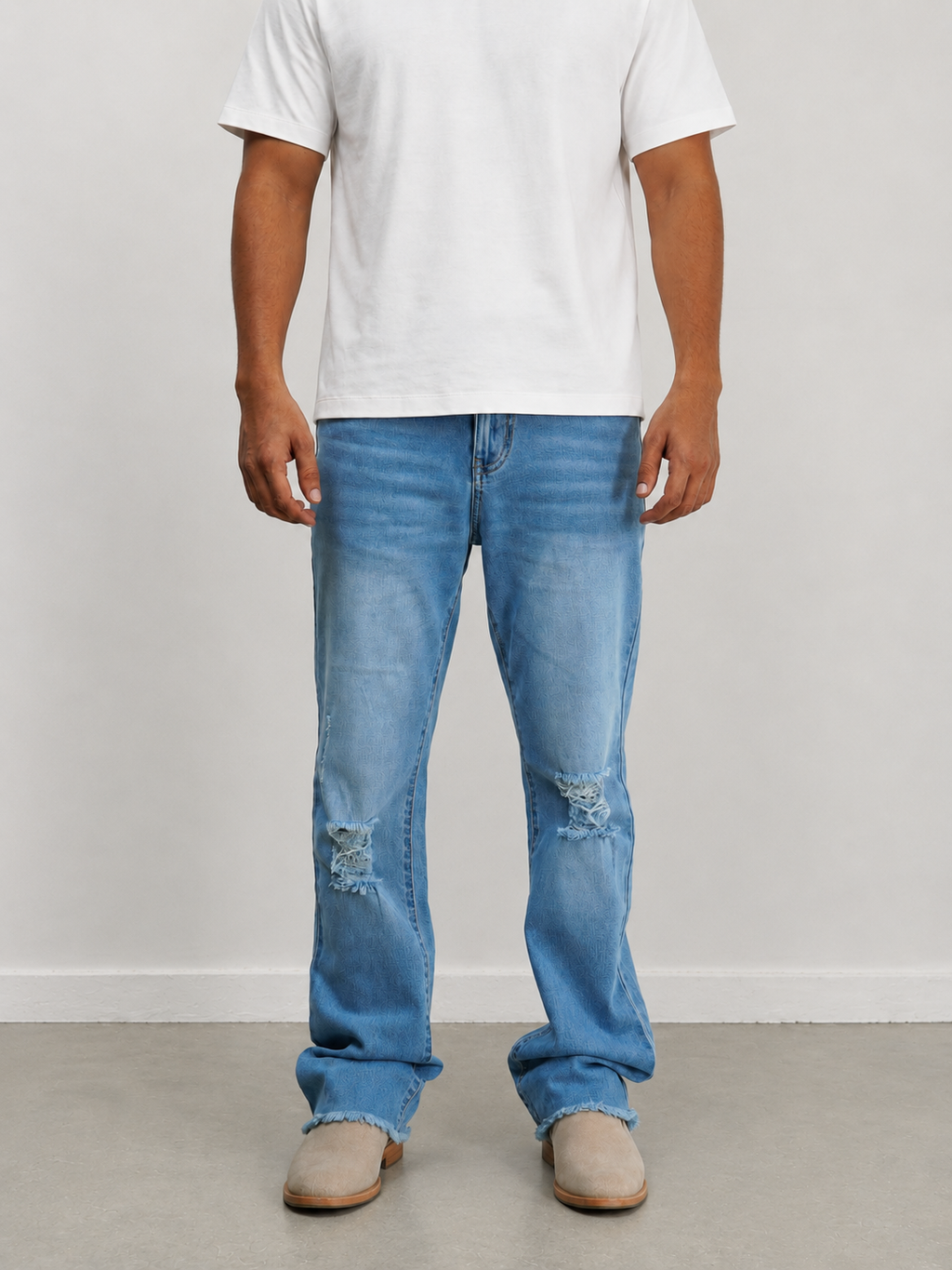 Blue Raw Cut Slim Bootcut Jeans