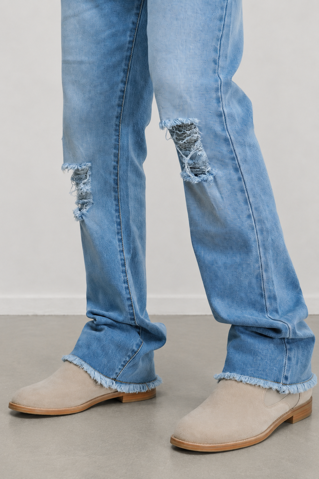Blue Raw Cut Slim Bootcut Jeans