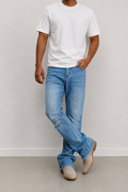 Blue Raw Cut Slim Bootcut Jeans