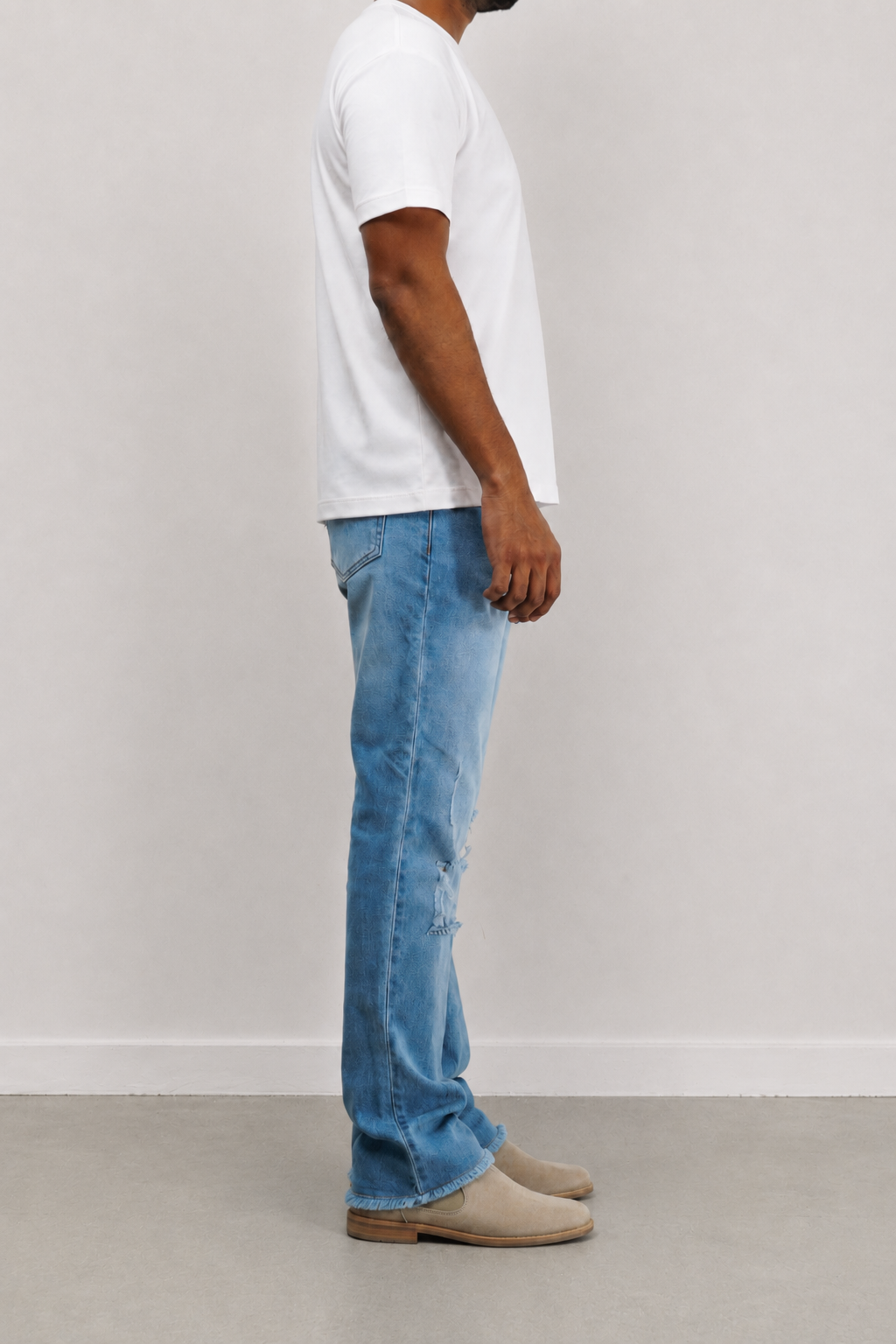 Blue Raw Cut Slim Bootcut Jeans
