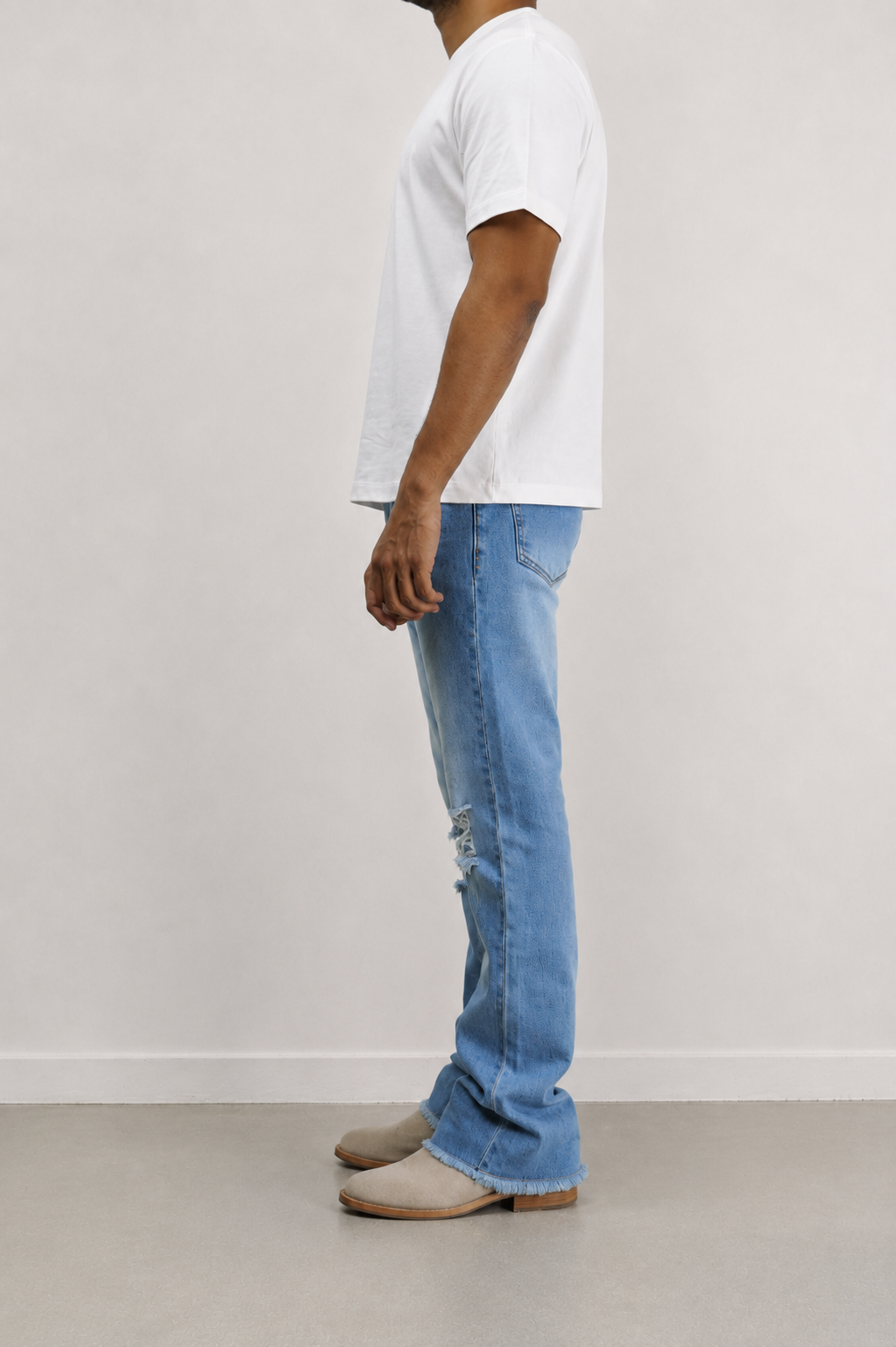 Blue Raw Cut Slim Bootcut Jeans