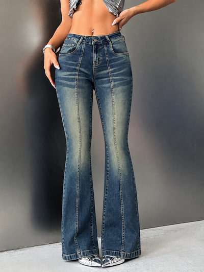 Low Waist Vintage Wash Bootcut Jeans