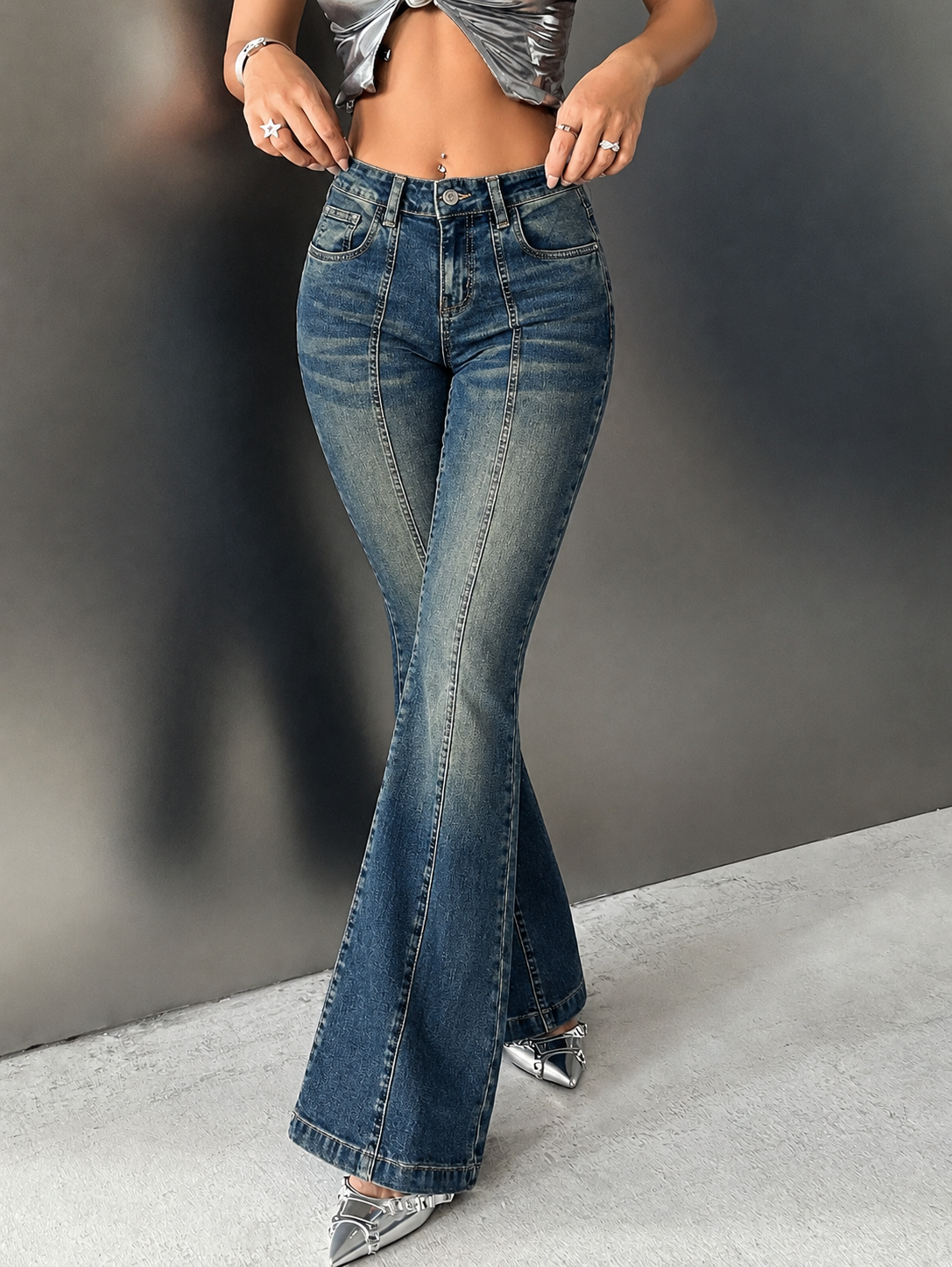 Low Waist Vintage Wash Bootcut Jeans