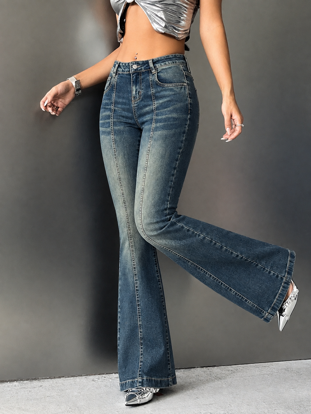 Low Waist Vintage Wash Bootcut Jeans