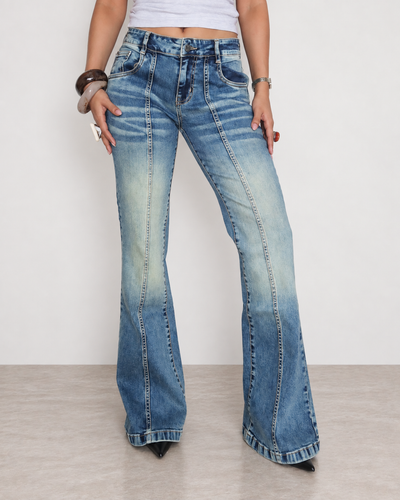 Low Waist Vintage Wash Bootcut Jeans