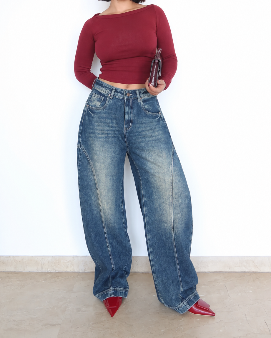 Smokey Blue High Rise Oversize Barrel Jeans