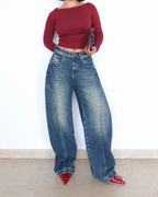 Smokey Blue High Rise Oversize Barrel Jeans