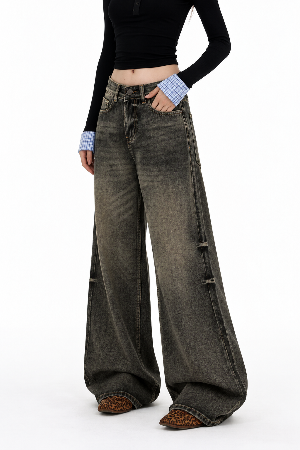 Burnt Frequency Wash Baggy Jeans