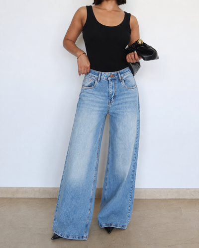 Cold Blue Fade Wide Leg Jeans