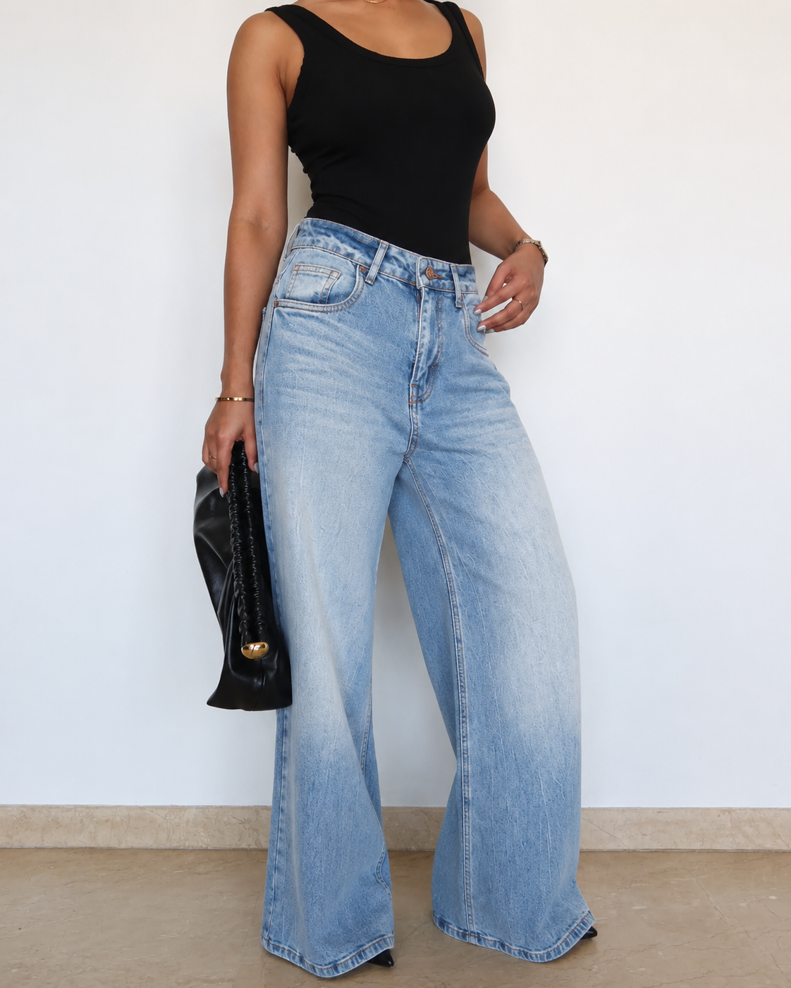 Cold Blue Fade Wide Leg Jeans