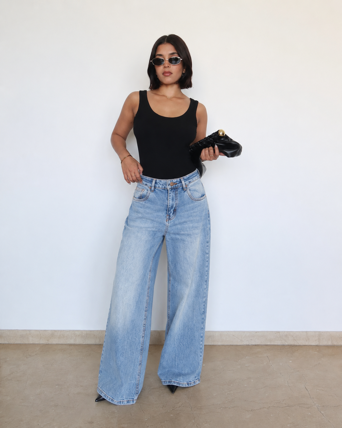 Cold Blue Fade Wide Leg Jeans