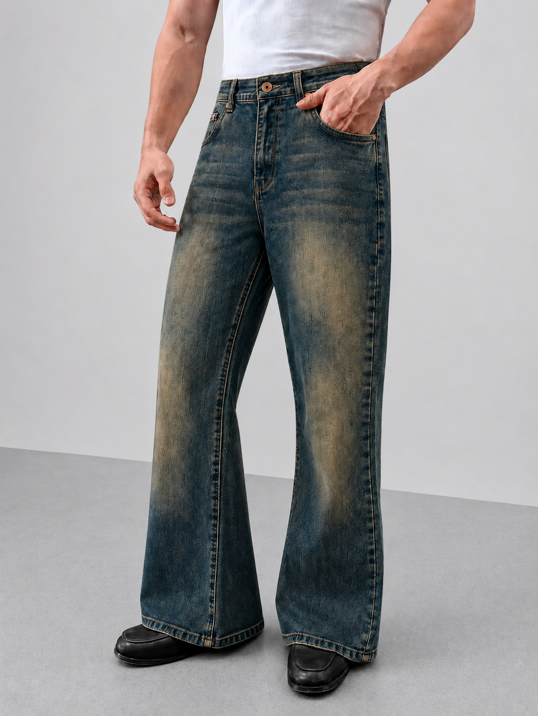 Blue Washed Burn Bootcut Jeans